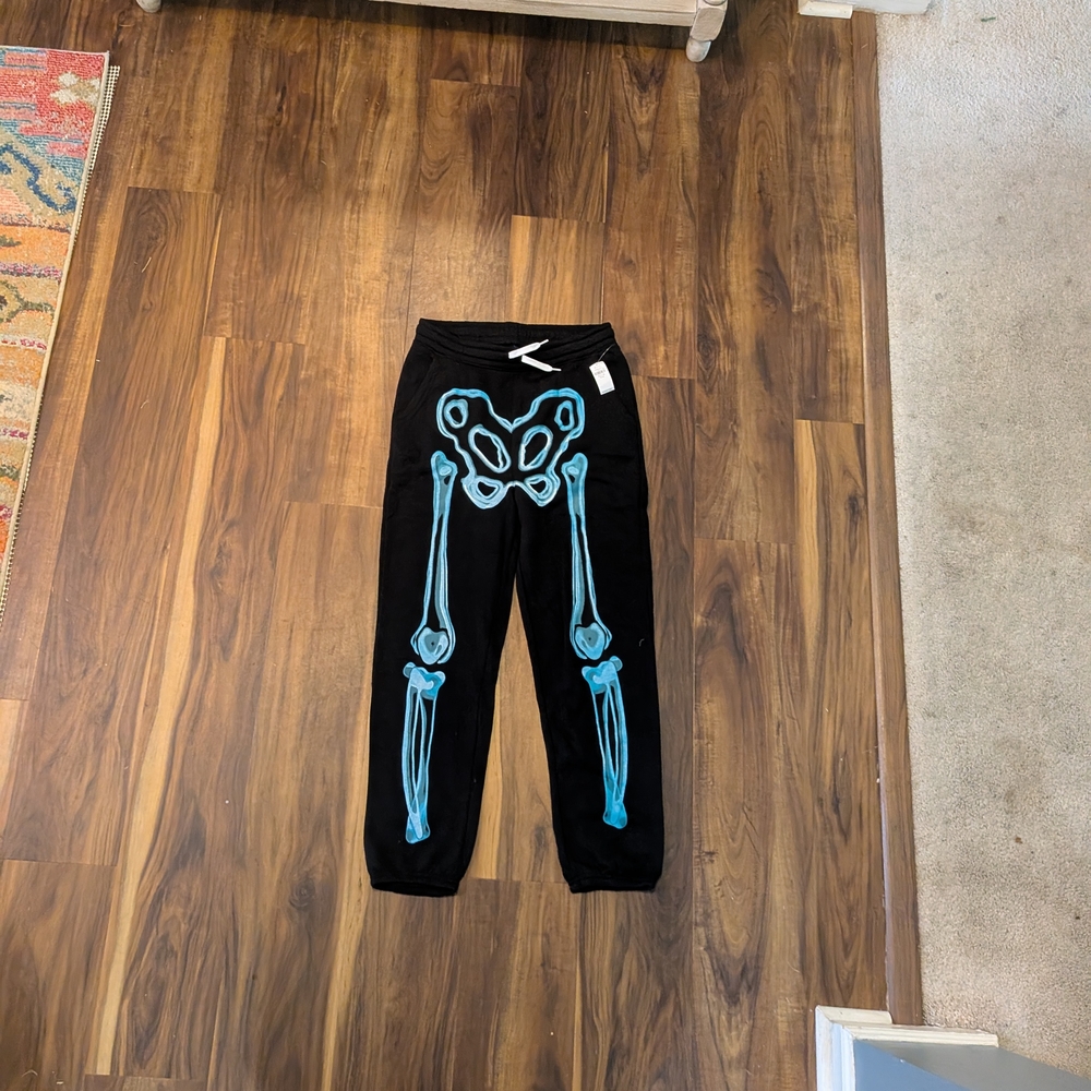 New Black Skeleton Joggers with Blue Graphic Halloween Sweatpants Matching Set